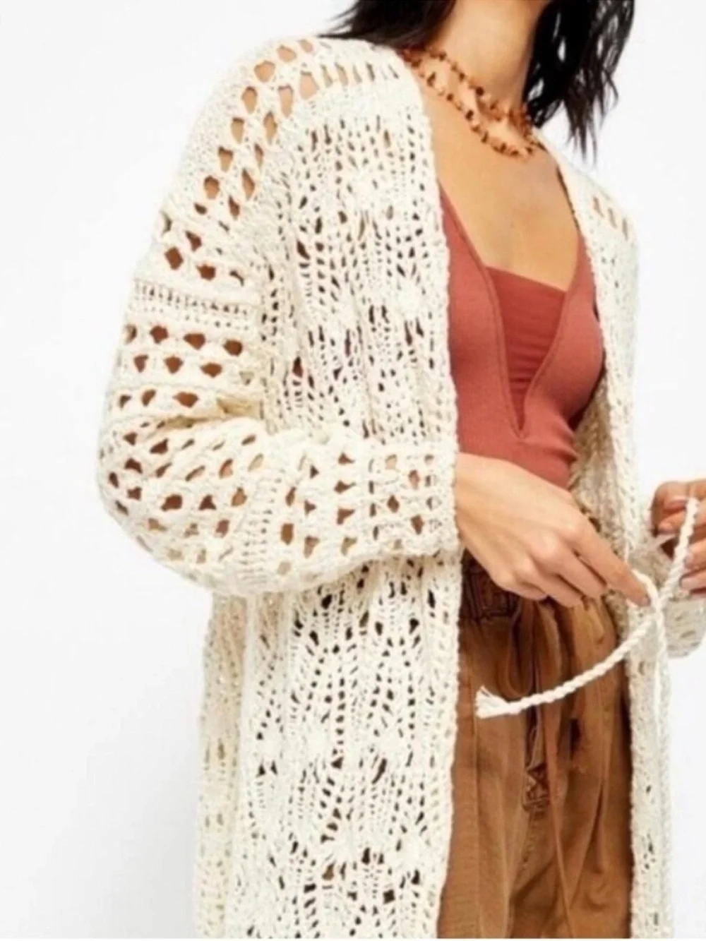 Free People Sweet Talker Crochet Cardigan Cream XS